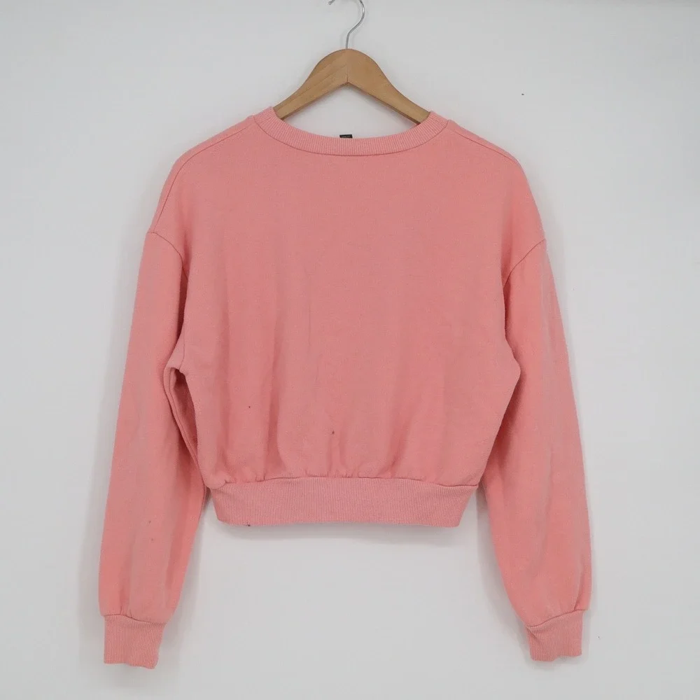 Wild Fable Pink Cropped Sweatshirt Womens Medium Salmon Crew Neck Pullover - Picture 5 of 6